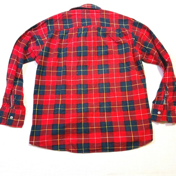 The Highlander Flannel by Bud Berma Red Navy Yellow Plaid Button Up Shirt Size M - Picture 7 of 8